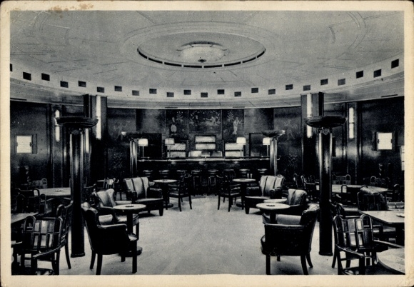 Postcard four-screw turbine express steamer Bremen, North German Lloyd Bremen, smoking room I. Class.