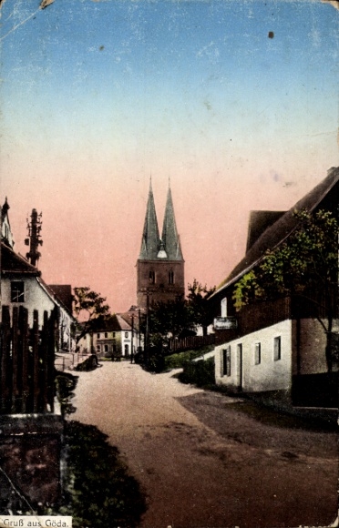 Ak Göda in Oberlausitz, straatgedeelte, kerktoren