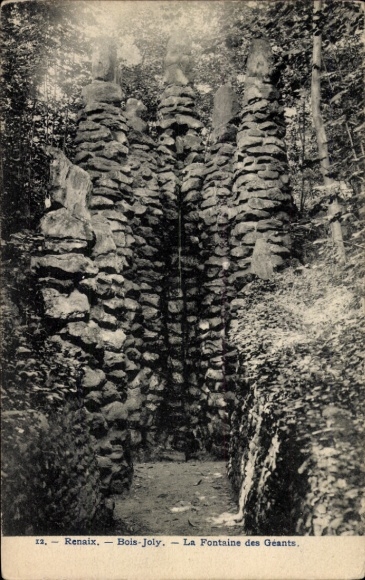Ak Ronse Renaix Oost-Vlaanderen, ruïne-achtige structuur omgeven door bomen, Fontaine des Géants, Rena