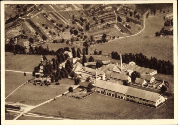 Postcard Oberachern Achern in Baden Black Forest, aerial photograph, Mechanical Twine Factory