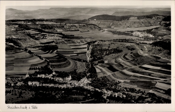 Postcard Reichenbach Deggingen, aerial photograph, town, fields