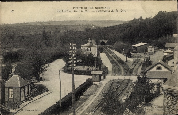 Postcard Thury Harcourt Calvados, Panorama de la Gare