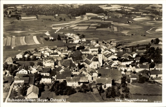 Postcard Ruhmannsfelden in the Bavarian Forest, aerial photograph