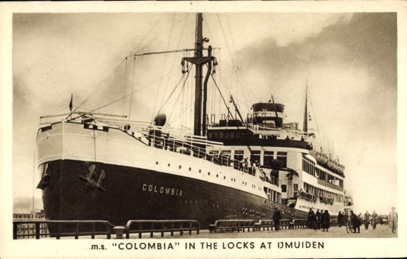 Postcard steamer MS Colombia, Royal Netherlands Steamship Co., Ijmuiden