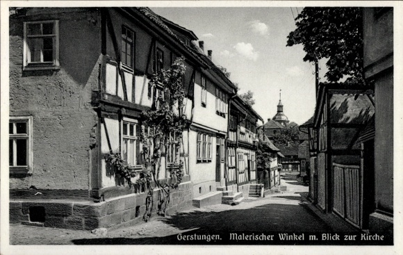 Postcard Gerstungen in Thuringia, church, houses