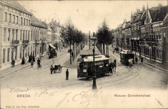 Postcard Breda North Brabant, Nieuwe Ginnekenstraat, horse-drawn tram