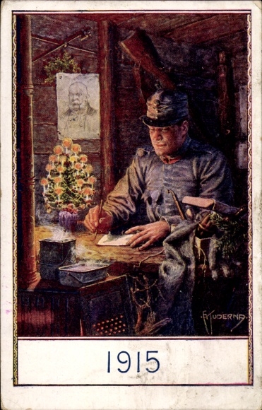 Artist Postcard Kuderna, Congratulations Christmas, KuK Soldier, Emperor Franz Joseph I, I World War