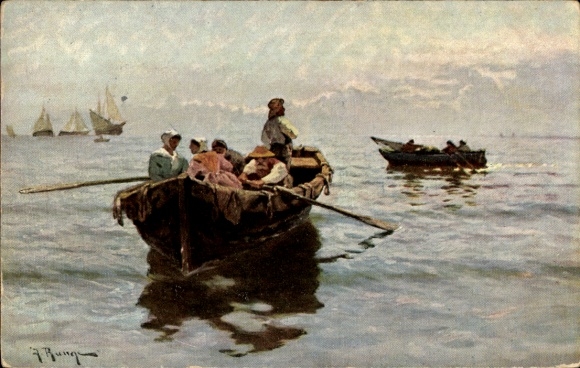 Artist Postcard People in a Rowing Boat