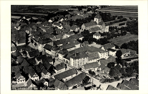 Ak Schwarzach Rheinmünster bei Bühl Baden, Fliegeraufnahme