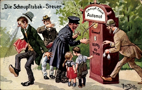 Artist Postcard Thiele, Arthur, The Snuff Tax, Automat