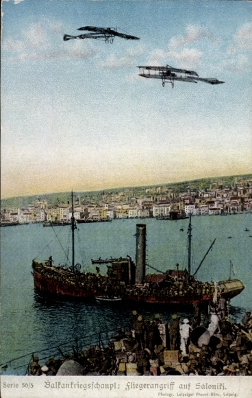 Postcard Saloniki Thessaloniki Greece, air raid, kuk Kriegsmarine, 1st World War