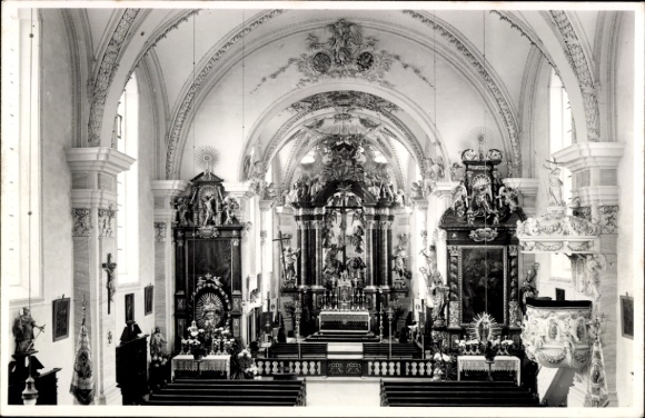 Photo Postcard Deggingen in Württemberg, Parish Church of the Holy Cross, interior view