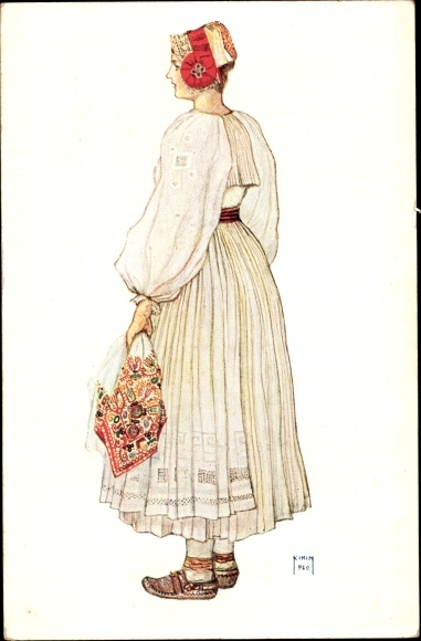 Artist Postcard Hrvatske Narodne Nosnje, Kroatische Volkstrachten, Bäuerin aus Sunja, Bezirk Petrinja