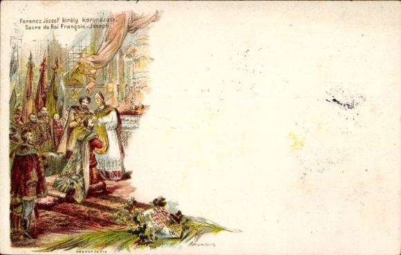 Ganzsachen Künstler Litho Krönung von Franz Josef I., Kirche, Geistlicher