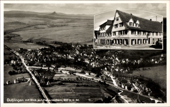 Postcard Dußlingen Dusslingen in Württemberg, aerial photograph, Hohenzollern, Gasthaus zum Ochsen