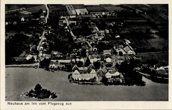 Postcard Neuhaus am Inn Lower Bavaria, aerial photograph