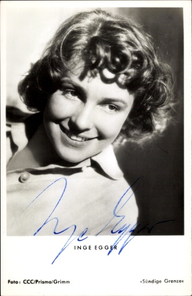 Postcard actress Inge Egger, Sinful Border, portrait, autograph