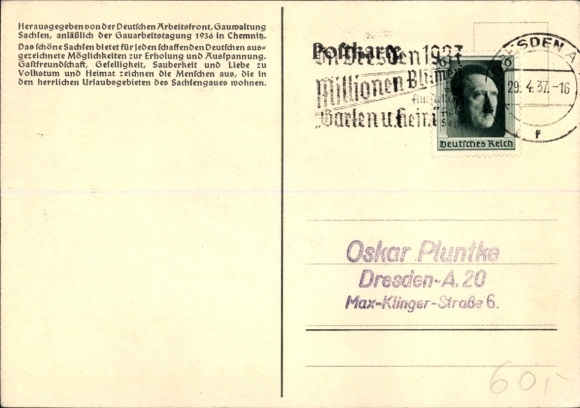 Maps Postcard Beautiful Saxony, the workshop of Germany, DAF