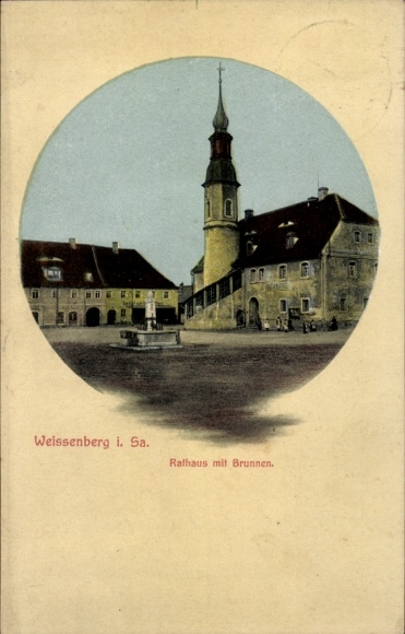 Ak Weißenberg in Sachsen, Rathaus, Brunnen