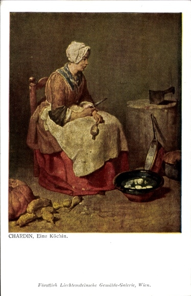 Künstler Ak Chardin, Eine Köchin, Frau beim Schälen
