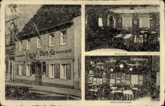 Postcard Radeberg in Saxony, Schwig's Inn, beer hall, guest rooms, Museum of Antiquities