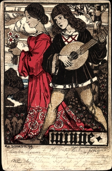 Artist Postcard Schiest, Rudolf, brother of Matthew, minnesinger and wife