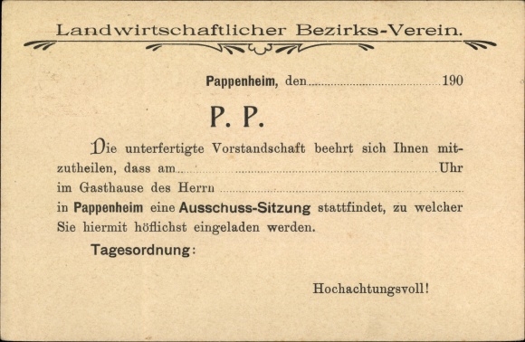Ganzsachen Ak Pappenheim Mittelfranken, Königreich Bayern, Landwirtschaftlicher Bezirks Verein