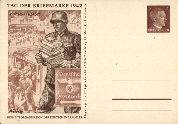 Ganzsachen Künstler Ak Axster Heudtlaß, Deutsche Feldpost, Tag der Briefmarke 1942