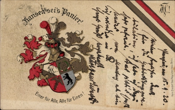 Studentika Postcard Prenzlau, Corps Hansea, Coat of Arms, RSC