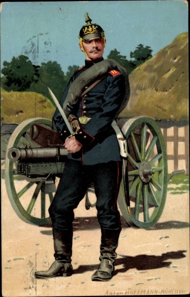 Artysta lito Hoffmann, A., niemiecki żołnierz, strzelec, pas z amunicją, hełm z kolcami, Imperium