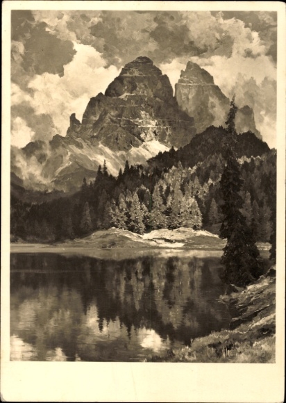 Artist Postcard Maurus, Hanns, Veneto, Lake Misurina with Three Peaks, HDK 437