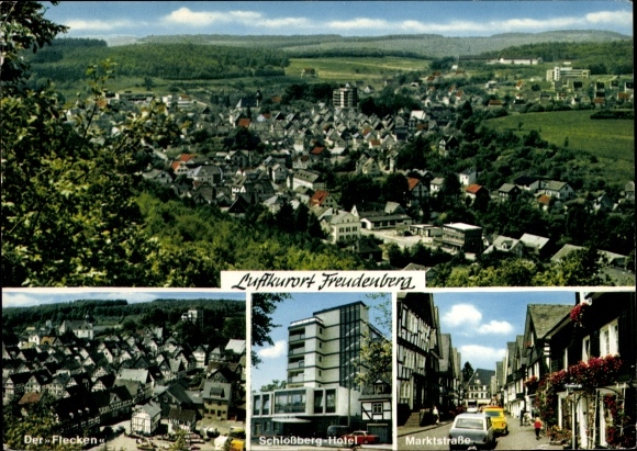 Ansichtkaart Freudenberg in Siegerland, overzicht, The Flecken, Schlossberg Hotel, Marktstrasse