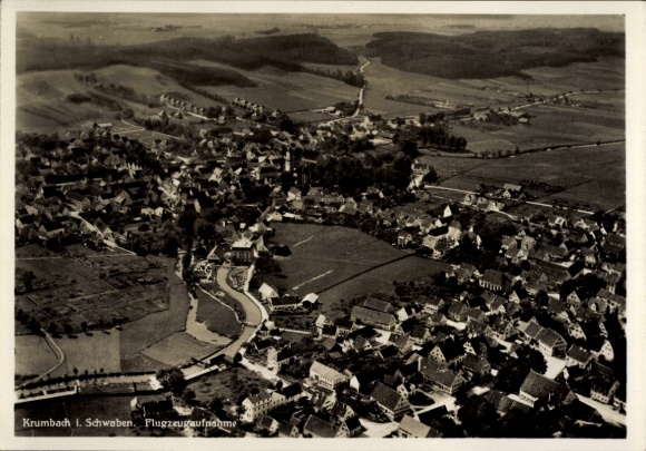 Postcard Krumbach Swabia, aerial photograph
