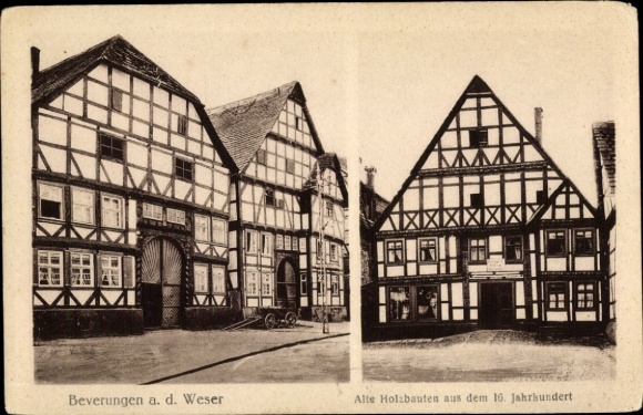 Postcard Beverungen in North Rhine Westphalia, old wooden buildings from the 16th century