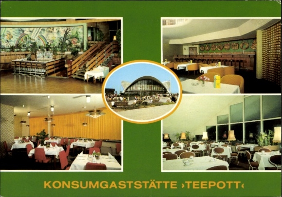 Postcard Ostseebad Warnemünde Rostock, Teepott restaurant