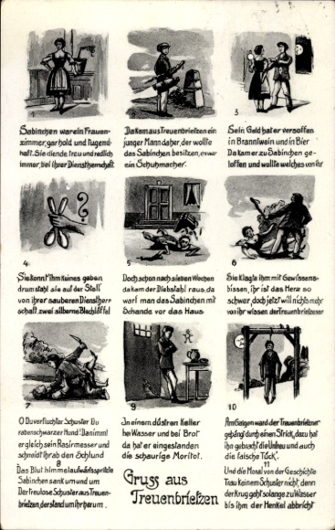 Poem Postcard Treuenbrietzen in Brandenburg, Sabinchen was a woman, 10 verses, gallows