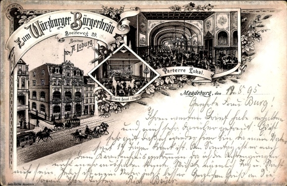 Vorläufer Litho Magdeburg an der Elbe, Zum Würzburger Bürgerbräu, Breiteweg 29, Inh. A. Loburg