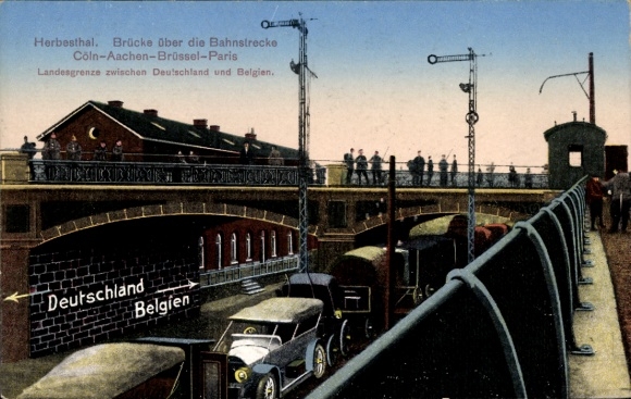 Postcard Herbesthal Lontzen Wallonia Liège, bridge over the railway line Cologne, Aachen, Brussels, Paris