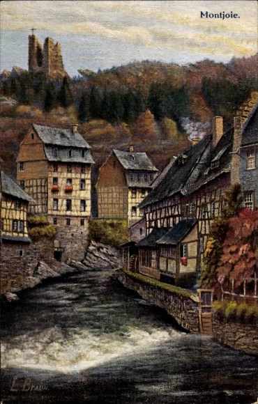 Künstler Ak Braun, L., Monschau Montjoie in der Eifel, an der Rur, Ruine Haller