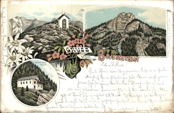 Chromo-Litho Oberaudorf in the district of Rosenheim Upper Bavaria, Brünnstein, Brünnsteinhaus, Chapel