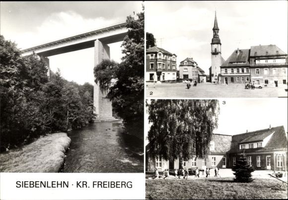 Ak Siebenlehn Großschirma in de wijk Mittelsachsen, snelwegbrug, plaats van de Thälmann-pioniers