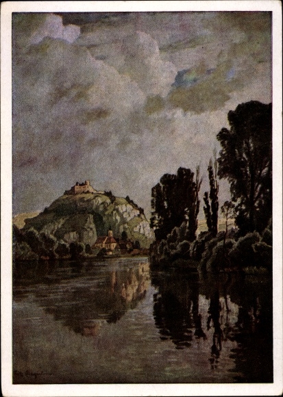 Artist PC Bayerlein, F., from Kallmünz, HDK 399, river, castle