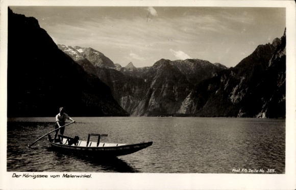 Postcard Königsee Königssee Upper Bavaria, Malerwinkel, boats, mountains