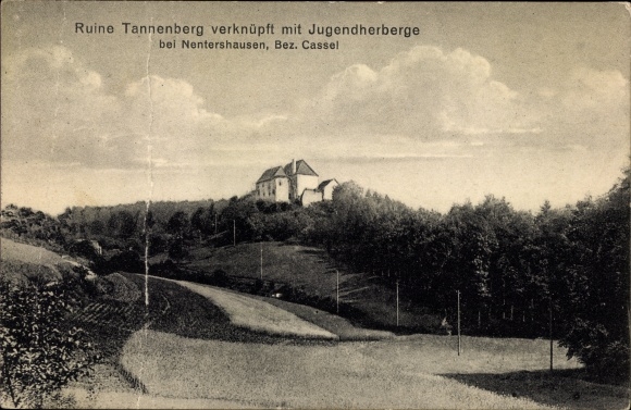 Postcard Nentershausen in Hesse, ruin Tannenberg, youth hostel