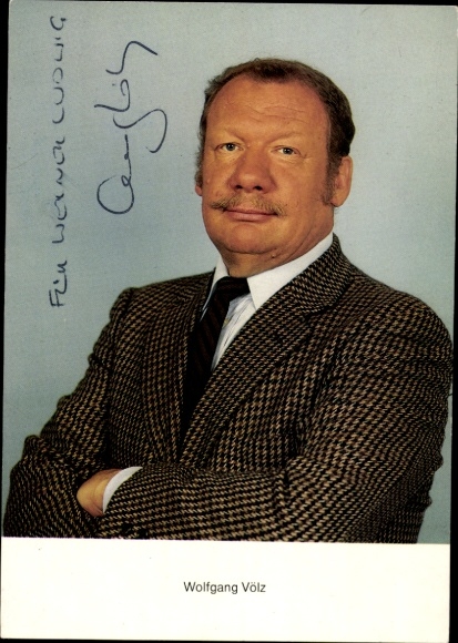 Postcard actor Wolfgang Völz, portrait, autograph