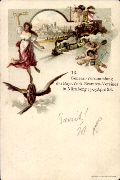 Ganzsachen Litho Nürnberg, 13. Versammlung des Bayr. Verk. Beamten Vereines 1898