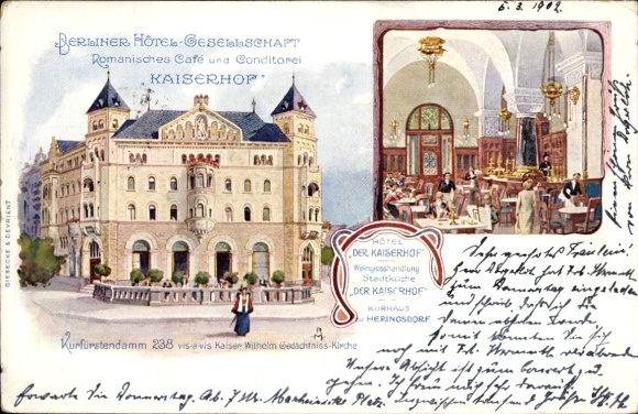 Litho Berlin Charlottenburg, Hotel Kaiserhof, Kurfürstendamm 238