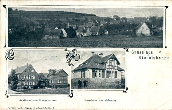 Ak Siedelsbrunn Wald Michelbach im Odenwald Hessen, Gasthaus zum Morgenstern, Forsthaus, Panorama