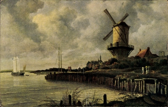 Artist Postcard by Ruisdael, Jacob, Wijk bij Duurstede Utrecht, windmill, advertising, crown briquette
