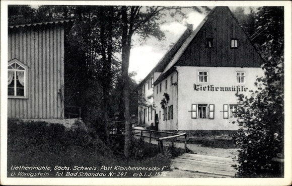 Postcard Kleinhennersdorf Gohrisch in Saxon Switzerland, holiday home Liethenmühle in the forest